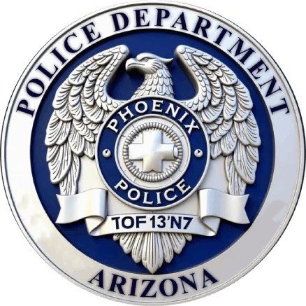 A metallic challenge coin for the Phoenix Police Department.