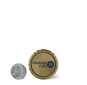 Size comparison between 1.75-inch challenge coin and the
US Washington quarter coin minted in 1994