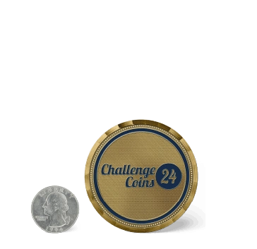 Size comparison between 2.25-inch challenge coin and the
US Washington quarter coin minted in 1994