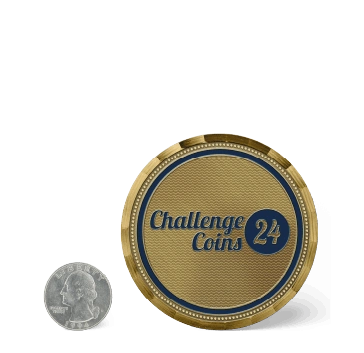 Size comparison between 2.75 inch challenge coin and the
US Washington quarter coin minted in 1994