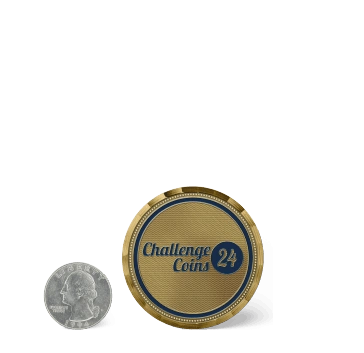 Size comparison between 2-inch challenge coin and the
US Washington quarter coin minted in 1994