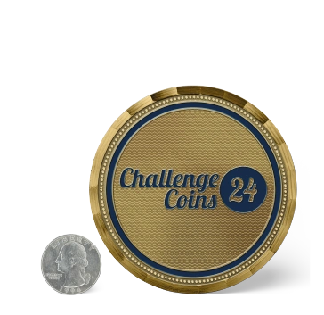 Size comparison between 3.25-inch challenge coin and the
US Washington quarter coin minted in 1994