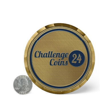 Size comparison between 3.5 inch challenge coin and the
US Washington quarter coin minted in 1994