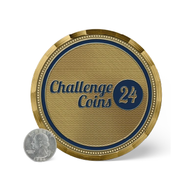 Size comparison between 3.75 inch challenge coin and the
US Washington quarter coin minted in 1994
