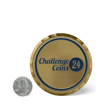 Size comparison between 3 inch challenge coin and the
US Washington quarter coin minted in 1994