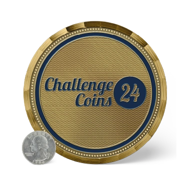 Size comparison between 4 inch challenge coin and the
US Washington quarter coin minted in 1994